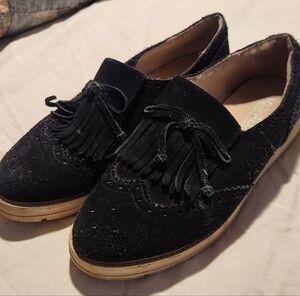 Women's Black Suede Loafers with Fringe